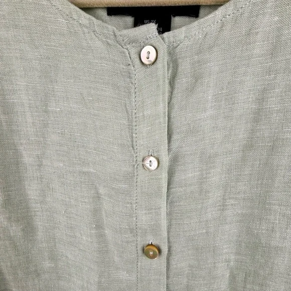 Tahari 100% Linen Women’s Tunic Top Button up Light Green Size 2X Lagenlook Flow - Picture 4 of 10